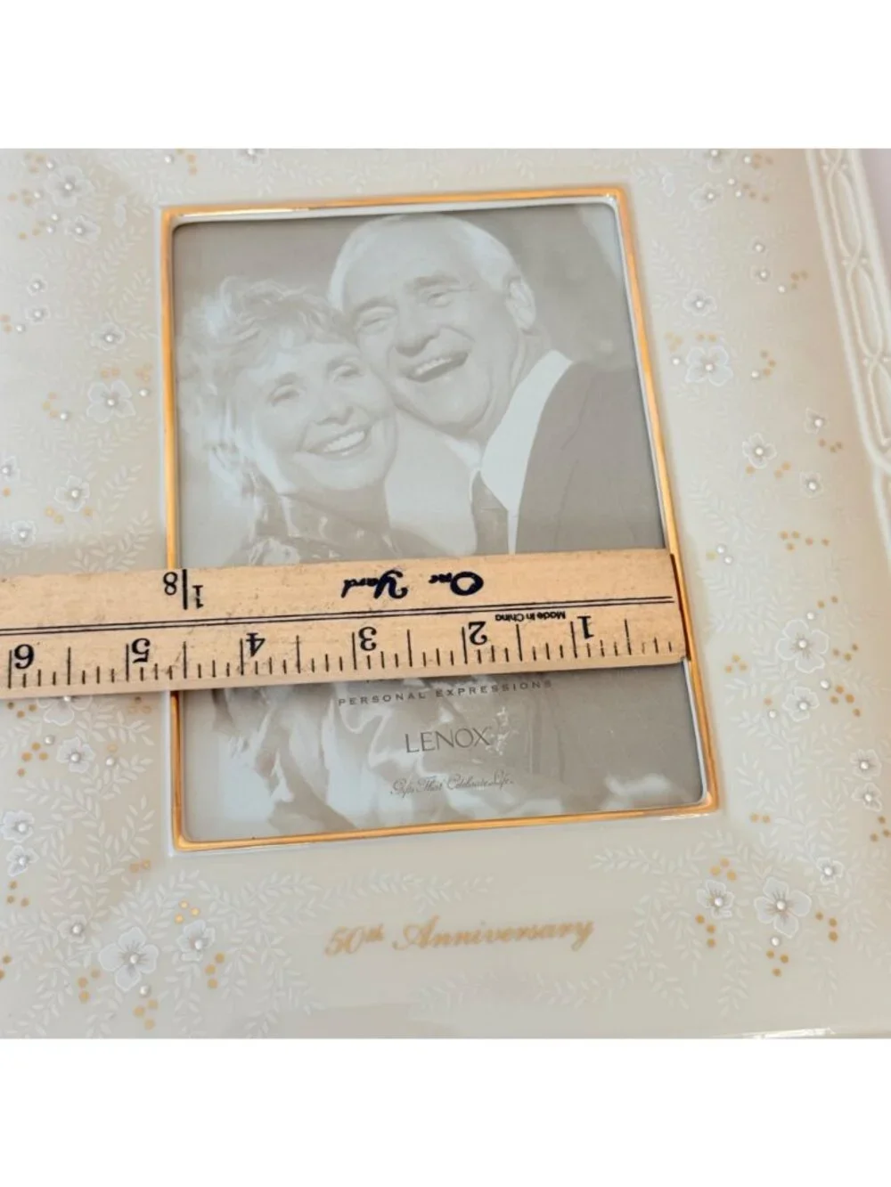 Lenox 50th Anniversary Picture Frame Vtg Ivory Porcelain Keepsake Gold Wedding